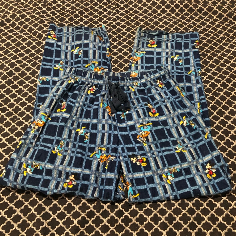 Disney Store Mickey Mouse Duck Goofy Blue Plaid Pajama PJ Lounge Pants O5 Small